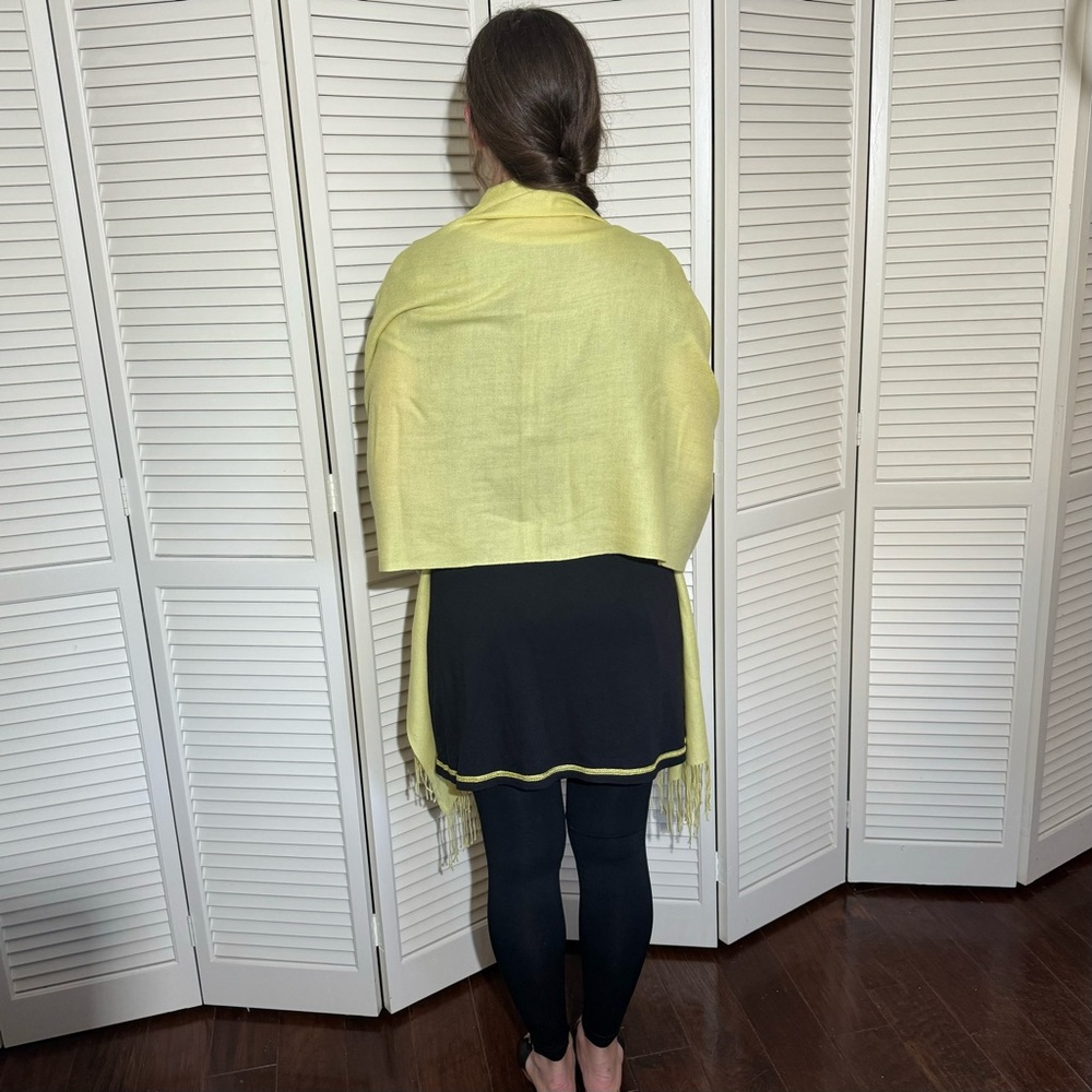 Women's Chartreuse Pashmina or Wrap - Lightweight Warmth & Funky Fringe Finish - Picture 8 of 12